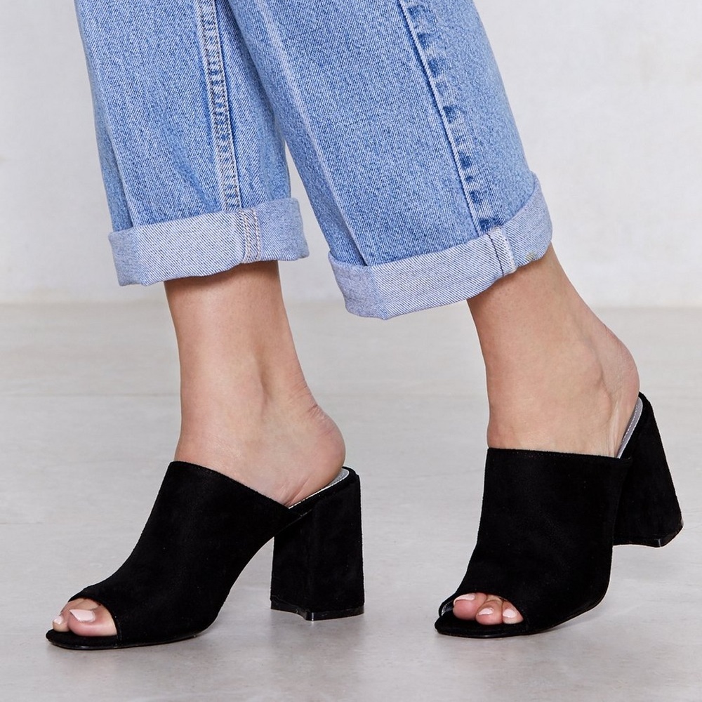 Faux Suede Black Mule
